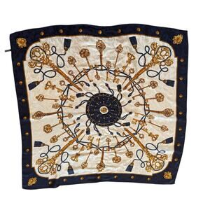 Vintage 100% Silk Made in Italy Rolled Edges Tassel Key Design Large Scarf